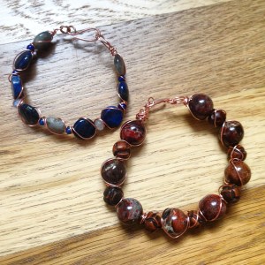 Lapis and Labraodorite Copper Twist bracelet and Jasper and Wood Bead bracelet