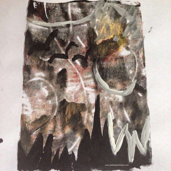 "Ridged and ragged."  Monoprint/painting